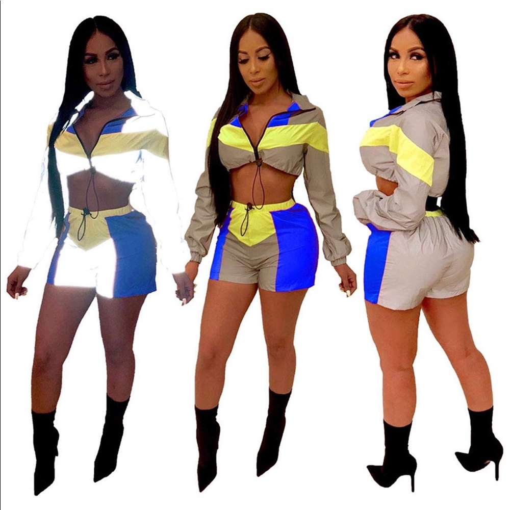 2 piece crop reflective short set